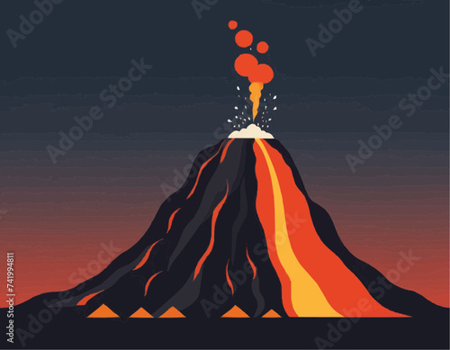 Volcano eruption vector illustration, flat style