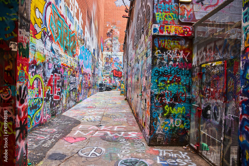 Vibrant Urban Graffiti Alleyway in Ann Arbor  Michigan