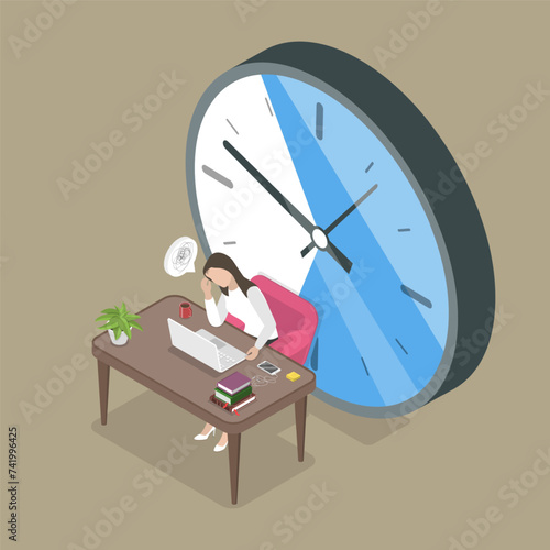 3D Isometric Flat Vector Illustration of Girl Struggling With ADHD , Mental Health and Psychology