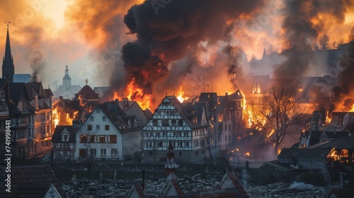 A European town devastated by a fire disaster