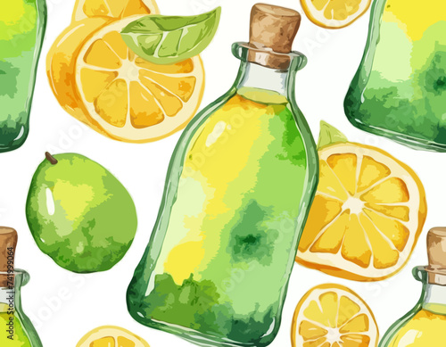 Yellow and green isolated magic potion bottle. Hand drawn watercolor alchemy. Occultism and witchcraft drink. Love elixir chemistry. Aura testing 
