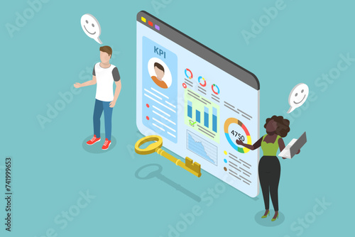 3D Isometric Flat Vector Illustration of KPI, Employee Performance Management