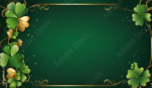 Generative AI Happy Saint Patrick's day green frame St patricks day background, chalcboard and green heat, clover leafs. High quality photo

 photo