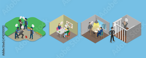 3D Isometric Flat Vector Set of Police Work Scenes, Law and Justice Service