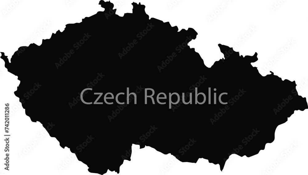 Black map of Czech Republic with the inscription of the name of the country inside map