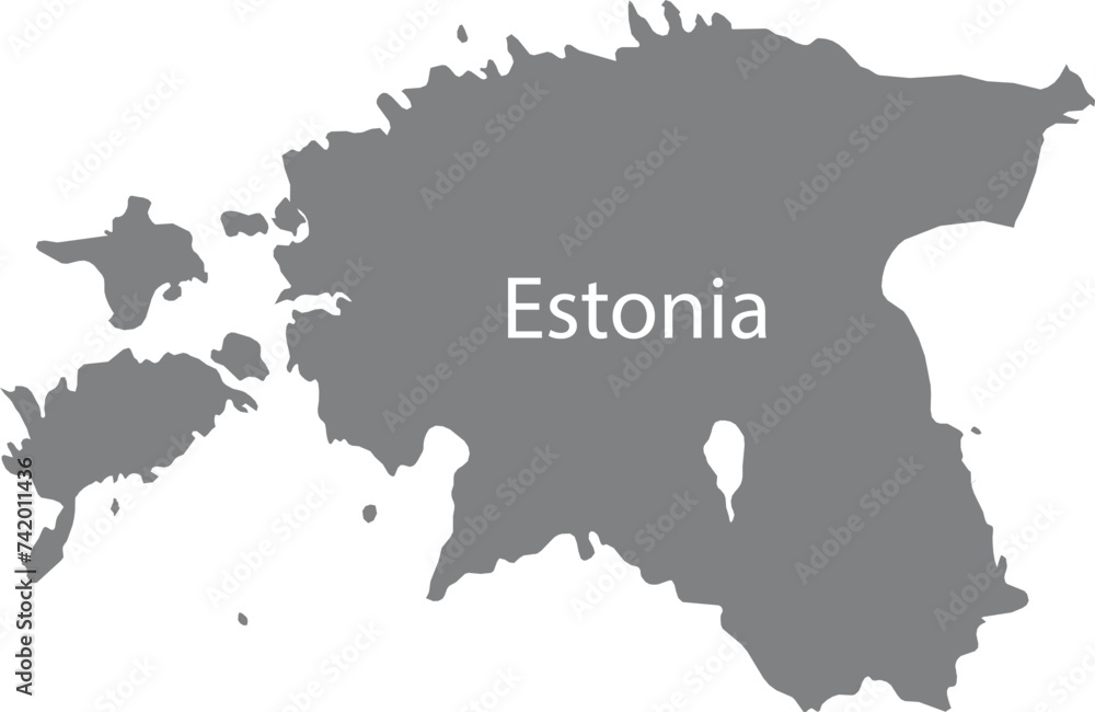 Gray map of Estonia with the inscription of the name of the country inside map