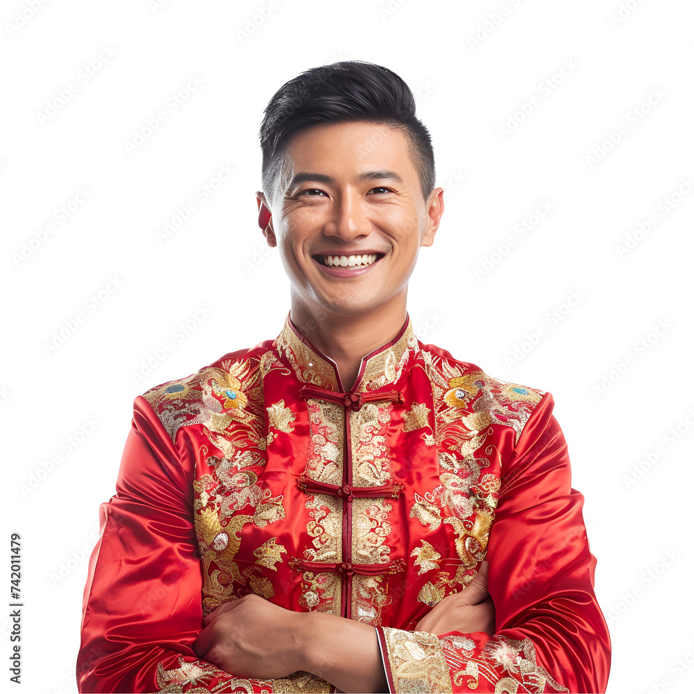 Happy Chinese man celebrating Lunar New Year, Isolated on Transparent Background, PNG Happy Chinese man celebrating Lunar New Year, Isolated on Transparent Background, PNG