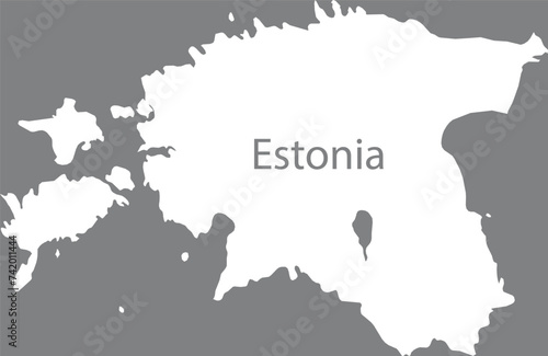White map of Estonia with the inscription of the name of the country inside map on gray background