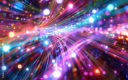 abstract technology fiber optic background with lots of light rays and bokeh,close up