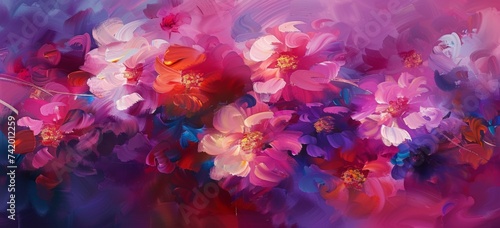 digital painting in abstract with colorful flowers on canvas Generative AI