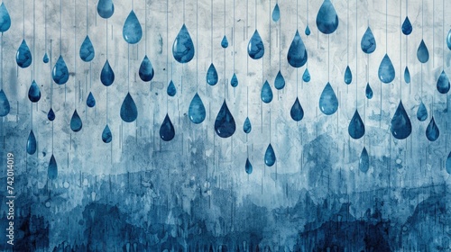 Raindrop Serenity: Abstract Blues on Misty Grey, A Soothing Watercolor Desktop Theme for Rainy Days