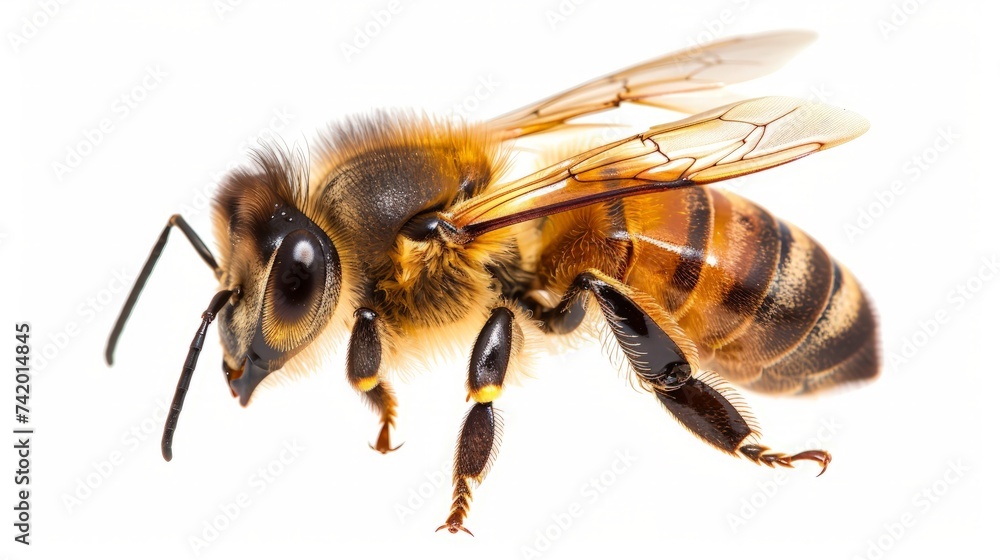 detail of bee or honeybee in Latin Apis Mellifera, european or western honey bee isolated on the white background, detail of bee or honeybee in Latin Apis Mellifera, european or western honey bee isolated on the white background,