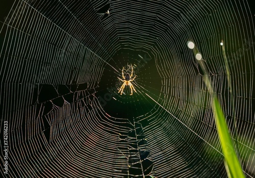 Cross spider (Araneus) sitting in a spider web, Lower Saxony, Germany, Europe photo