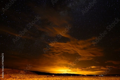 Night sky with illuminated clouds over the city of La Paz, Tiwanaku, Department of La Paz, Bolivia, South America photo