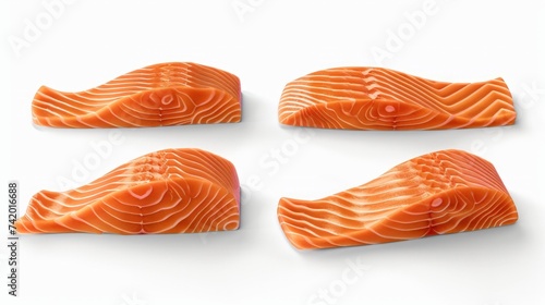 Mockup fresh salmon fillet set isolated on white background. Clipping Path included on white background.