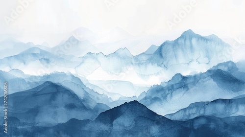 Sense of Adventure: Abstract Mountains cape in Shades of Blue and Grey Watercolor