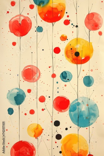 Fun and Lively Watercolor Play: Dots and Lines in Playful Colors for a Whimsical Desktop Background