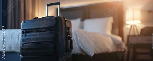 Luggage suitcase bag in a modern business hotel room photo