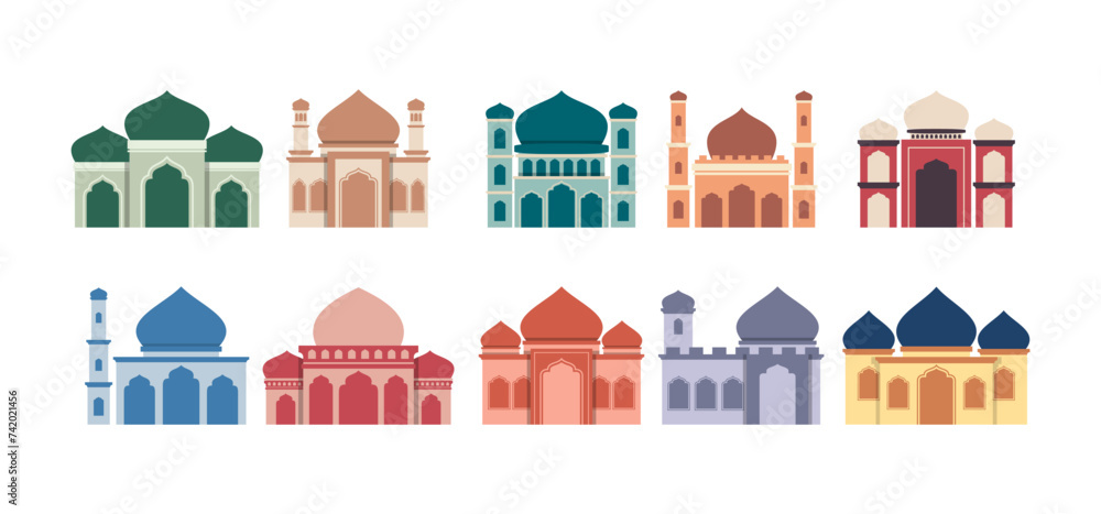 Set of flat design mosque collection