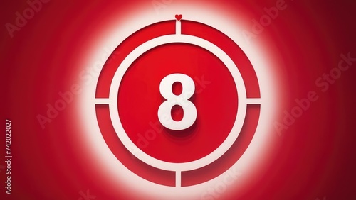 the number 8 in the center of the target on a red background. The concept of the March 8 holiday.