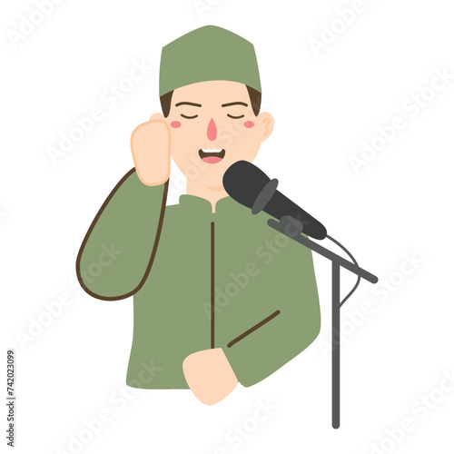 Muslim man doing adzan call for prayer illustration