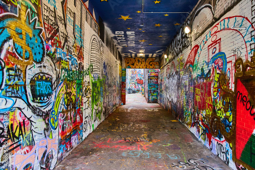 Colorful Graffiti Alley Art and Urban Culture, Eye-Level View
