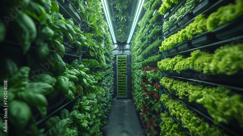 Modern Vertical Plant Farm, Hydroponics Farm, smart farming with vegetables