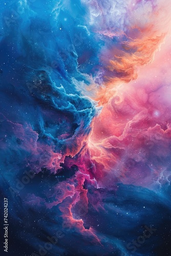 Celestial Whirl: Pink, Blue, and Purple Watercolor Nebula Creating a Cosmic Desktop Wallpaper