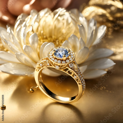 3D Golden Render Ring inspired from natural  photo