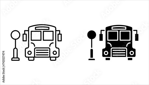 Bus stop icon set. Wait for public transport on white background