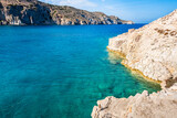 Beautiful azure sea in Firopotamos bay, Milos island, Cyclades, Greece