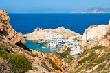 View of beautiful Firopotamos village, Milos island, Cyclades, Greece