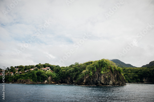 View of houses on the coastline near Soufriere in Saint Lucia in the Caribbean 
