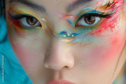 Close-up portrait of an Asian girl’s eye with artistic makeup on  photo