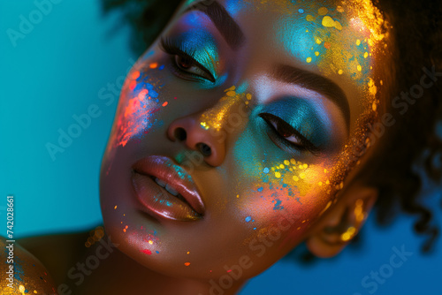 Portrait of a beautiful black woman with artistic makeup on photo