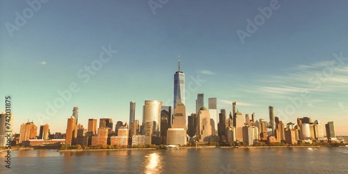 NYC skyline from Jersey over the Hudson River with the skyscrapers. Manhattan, Midtown, NYC, USA. Business district NYC skyline with buildings, NYC towers. Aerail view of New York skyline. © Volodymyr