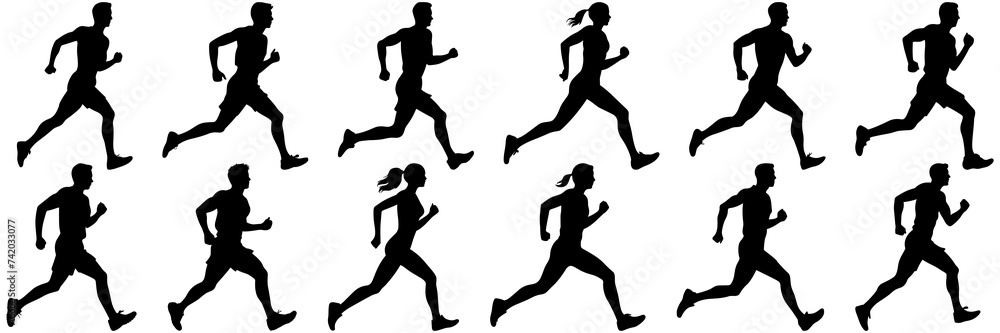 Runner silhouettes set, large pack of vector silhouette design, isolated white background Runner silhouettes set, large pack of vector silhouette design, isolated white background