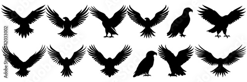 Eagle silhouettes set, large pack of vector silhouette design, isolated white background photo