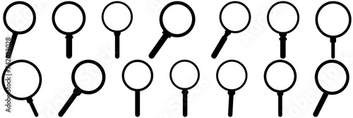 Magnifying glass detective silhouettes set, large pack of vector silhouette design, isolated white background