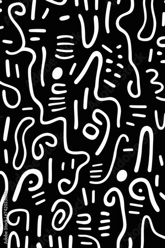 Black fun line doodle seamless pattern
