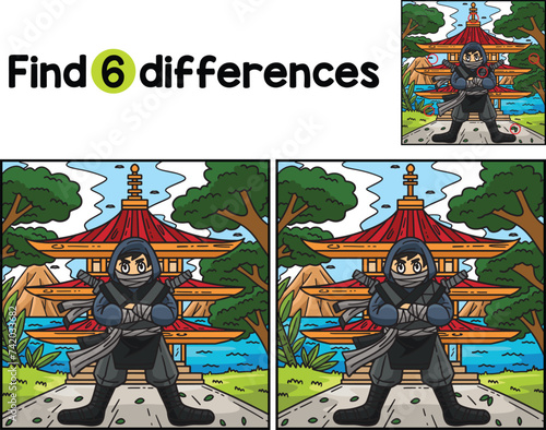 Ninja in front of Pagoda Find The Differences