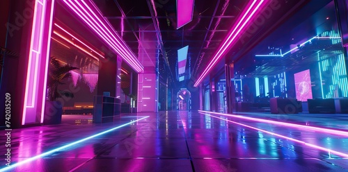 Luminous galactic nexus in a futuristic corridor with vibrant neon lights