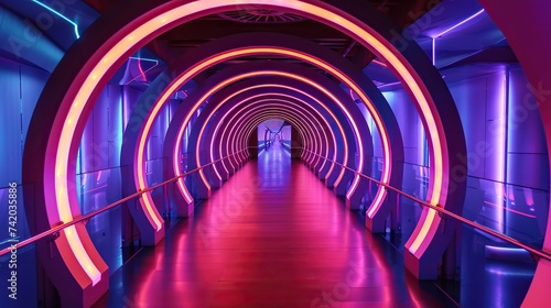 Exploring a galaxy odyssey through a sci-fi corridor with ultra-modern design.