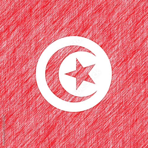 Tunisia flag pencil painting picture. Tunisian emblem shaded drawing canvas. photo