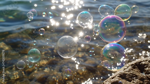 Soap bubbles reflecting the gleaming sunlight