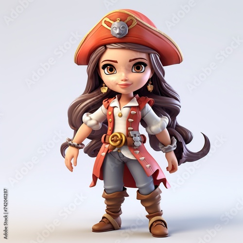 3D cartoon illustration, a girl pirate