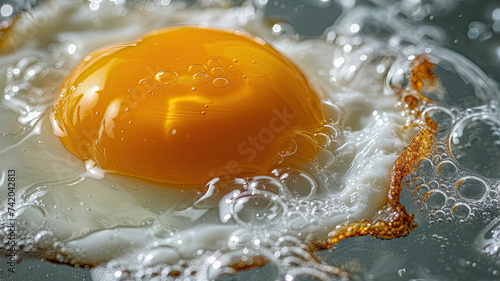 CloseUp poached egg in pan 