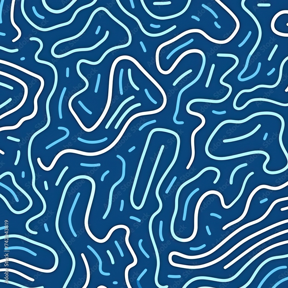 Blue fun line doodle seamless pattern