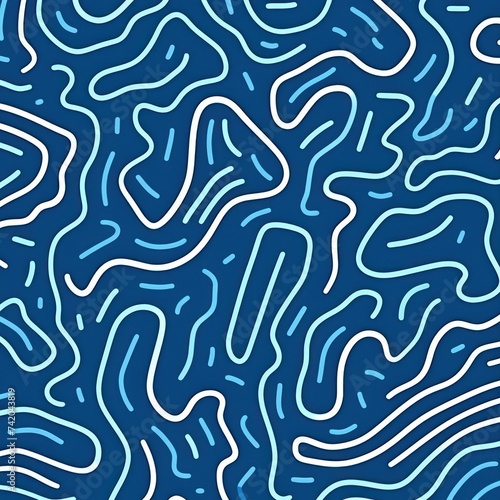 Blue fun line doodle seamless pattern