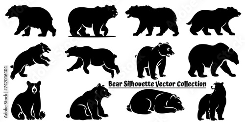 Vector silhouette bear, various bear silhouettes on the white background
